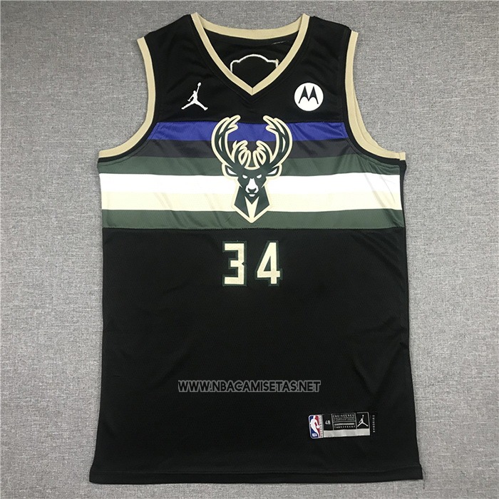 Camiseta Milwaukee Bucks Giannis Antetokounmpo NO 34 Statement 2021 Finals Negro